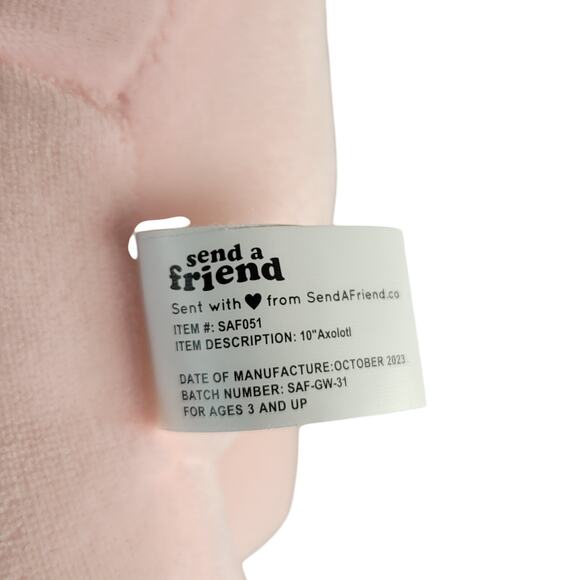 Alex the Axolotl Plush 10" Send A Friend Pink Stuffed Animal Toy Hearts Stuffie - Picture 13 of 16